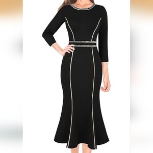 Vfshow Dress Black Midi Dress Tulip Hem Career Wear Small Flattering Classy